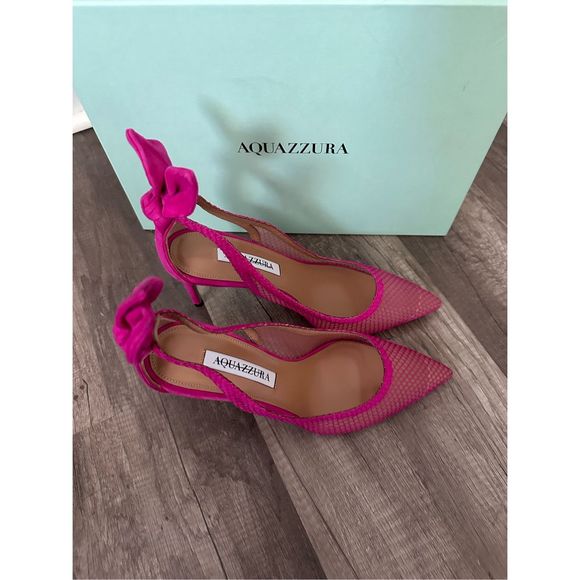 AQUAZZURA Bow Tie mesh and suede 105 pumps - Picture 8 of 12